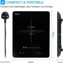 IsEasy Portable Induction Hob 2100W Single Cooking Zone Induction Cooker With 9 Power Levels Setting, 8-hours Timer, Sensor Touch Control, Safety Lock [Energy Class A+++] -Home Appliances Store 100028414 5