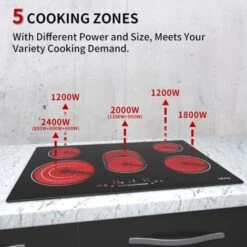 Ceramic Hob, 77cm, 8600W Built-in Electric Glass Ceramic Cooktop, IsEasy Built-in, Black Glass With 5 Cooking Zones, Touch Control, Child-safety Lock&Timer [Energy Class A+] -Home Appliances Store 100028418 3