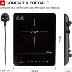 IsEasy Single Induction Cooker 2100W Portable Induction Hob With Slim Black Crystal Panel Body, Induction Plate With 9 Power Levels Setting, Max & Min Function, 8-hours Timer, Safety Lock -Home Appliances Store 100028462 4