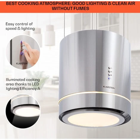 Klarstein Tron Ambience Island Extractor Hood Ø38cm Convection 540m³ / H LED Stainless Steel 4 Klarstein Tron Ambience Island Extractor Hood Ø38cm Convection 540m³ / H LED Stainless Steel - Image 4