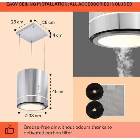 Klarstein Tron Ambience Island Extractor Hood Ø38cm Convection 540m³ / H LED Stainless Steel 5 Klarstein Tron Ambience Island Extractor Hood Ø38cm Convection 540m³ / H LED Stainless Steel - Image 5