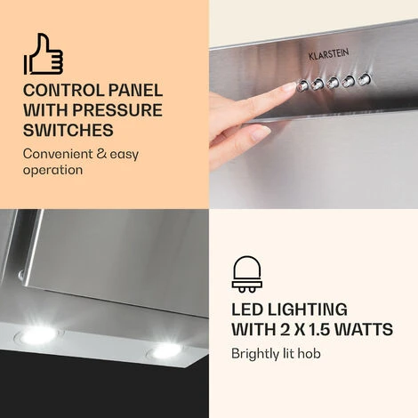 Klarstein Athena Cooker Bonnet 60cm Exhaust Air: 350 M³/h LED Stainless Steel 4 Klarstein Athena Cooker Bonnet 60cm Exhaust Air: 350 M³/h LED Stainless Steel - Image 4
