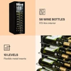 Klarstein Bellevin 62 Wine Cooler 56 Bottles 5-20 ° C Energy Class A Black -Home Appliances Store 22969765 4