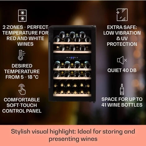 Klarstein Barossa 40 Duo Wine Fridge 2 Zones 41 Bottles Glass Door Touch LED 2 Klarstein Barossa 40 Duo Wine Fridge 2 Zones 41 Bottles Glass Door Touch LED - Image 2