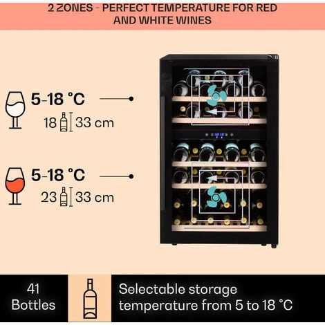 Klarstein Barossa 40 Duo Wine Fridge 2 Zones 41 Bottles Glass Door Touch LED 3 Klarstein Barossa 40 Duo Wine Fridge 2 Zones 41 Bottles Glass Door Touch LED - Image 3