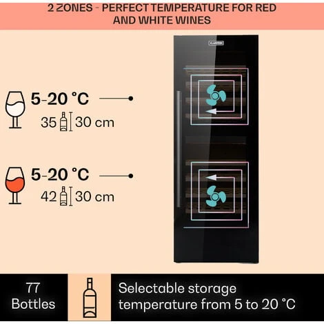 Klarstein Barossa 77 Duo Wine Fridge 2 Zones 191 L 77 Bottles Touch LED Black 3 Klarstein Barossa 77 Duo Wine Fridge 2 Zones 191 L 77 Bottles Touch LED Black - Image 3