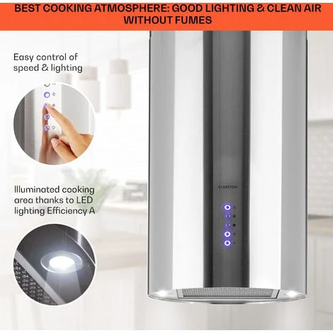 Klarstein Beretta Island Cooker Extractor Hood Ø35cm Exhaust / Circulating Air 650m³ / H LED Stainless Steel 4 Klarstein Beretta Island Cooker Extractor Hood Ø35cm Exhaust / Circulating Air 650m³ / H LED Stainless Steel - Image 4