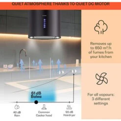 Klarstein Klarstein Beretta Island Cooker Extractor Hood Ø35cm Exhaust / Circulating Air 650m³ / H LED Black -Home Appliances Store 22970410 3