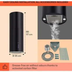 Klarstein Klarstein Beretta Island Cooker Extractor Hood Ø35cm Exhaust / Circulating Air 650m³ / H LED Black -Home Appliances Store 22970410 5