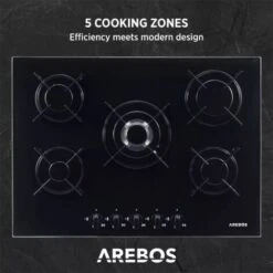 AREBOS Gas Hob 5 Burners Glass Ceramic Incl. Pot Rack & Ignition Fuse Autarkic Suitable For Natural Gas Or Propane Gas Gas Cooker Gas Cooker -Home Appliances Store 28597997 3