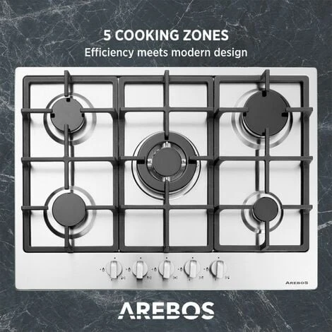 AREBOS Stainless Steel Gas Cooker - 5 Burners - 68 Cm 4 AREBOS Stainless Steel Gas Cooker - 5 Burners - 68 Cm - Image 4