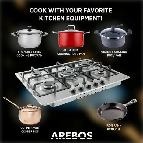 AREBOS Stainless Steel Gas Cooker - 5 Burners - 68 Cm 5 AREBOS Stainless Steel Gas Cooker - 5 Burners - 68 Cm - Image 5