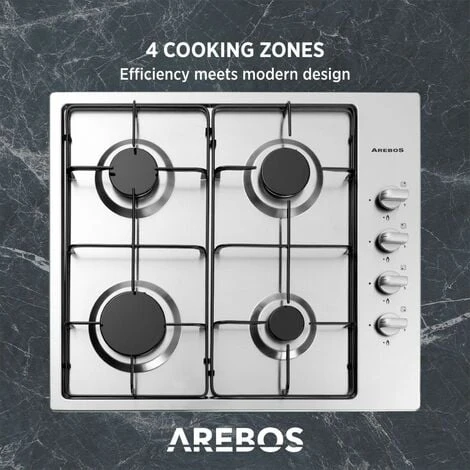 AREBOS Gas Stove 4 Flames Stainless Steel Incl. Grates & Safety Pilot Self-sufficient Suitable For Natural Gas And Propane Gas Gas Hob Gas Cooker 4 AREBOS Gas Stove 4 Flames Stainless Steel Incl. Grates & Safety Pilot Self-sufficient Suitable For Natural Gas And Propane Gas Gas Hob Gas Cooker - Image 4