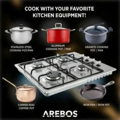 AREBOS Gas Stove 4 Flames Stainless Steel Incl. Grates & Safety Pilot Self-sufficient Suitable For Natural Gas And Propane Gas Gas Hob Gas Cooker 9 AREBOS Gas Stove 4 Flames Stainless Steel Incl. Grates & Safety Pilot Self-sufficient Suitable For Natural Gas And Propane Gas Gas Hob Gas Cooker -Home Appliances Store 28598145 5