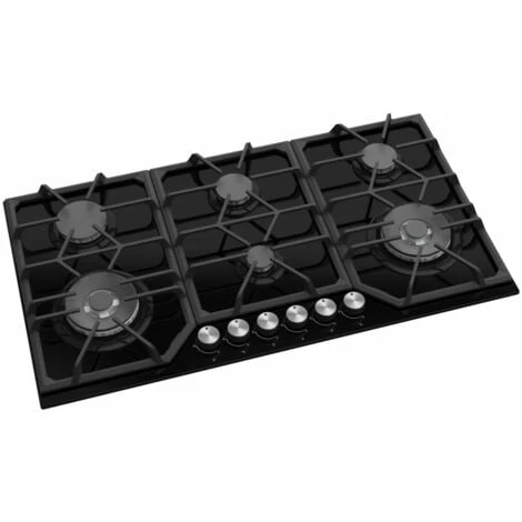 ViandPro - 90cm 6 Burner Black Gas Hob With 2 Wok Burners 1 ViandPro - 90cm 6 Burner Black Gas Hob With 2 Wok Burners