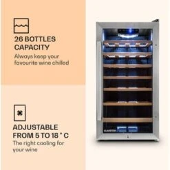 Klarstein Vinamour 26 Uno Wine Refrigerator 26 Bottles 88 Litres Stainless Steel LED -Home Appliances Store 33503294 3