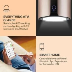 Klarstein Skyfall Smart, Island Extractor Hood, Ø45cm, Circulating Air, 402m³ / H, LED, Stainless Steel, Gold -Home Appliances Store 33504293 3