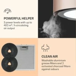 Klarstein Skyfall Smart, Island Extractor Hood, Ø45cm, Circulating Air, 402m³ / H, LED, Stainless Steel, Gold -Home Appliances Store 33504293 5