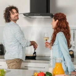 CIARRA 60cm Glass Cooker Hood With Carbon Filter 650m3/h Class A Curved Cooker Hood Black -506BK60 -Home Appliances Store 36409463 4