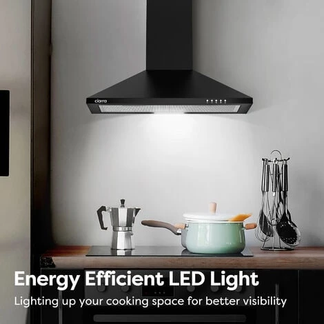 CIARRA 201BK60 Cooker Hood 60cm With Carbon Filters 370m3/h Class A Wall Mounted Extractor Hood - Black 3 CIARRA 201BK60 Cooker Hood 60cm With Carbon Filters 370m3/h Class A Wall Mounted Extractor Hood - Black - Image 3