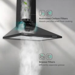 CIARRA 201BK60 Cooker Hood 60cm With Carbon Filters 370m3/h Class A Wall Mounted Extractor Hood - Black 8 CIARRA 201BK60 Cooker Hood 60cm With Carbon Filters 370m3/h Class A Wall Mounted Extractor Hood - Black -Home Appliances Store 36409467 4