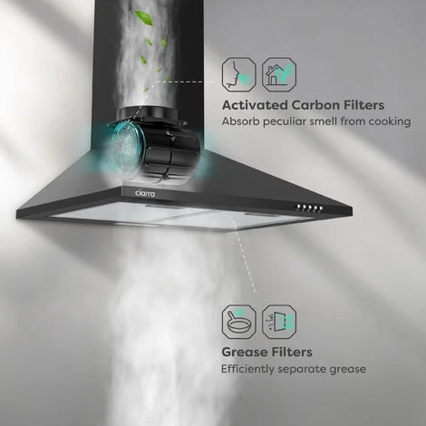 CIARRA 201BK60 Cooker Hood 60cm With Carbon Filters 370m3/h Class A Wall Mounted Extractor Hood - Black 4 CIARRA 201BK60 Cooker Hood 60cm With Carbon Filters 370m3/h Class A Wall Mounted Extractor Hood - Black - Image 4