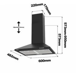 CIARRA 201BK60 Cooker Hood 60cm With Carbon Filters 370m3/h Class A Wall Mounted Extractor Hood - Black 9 CIARRA 201BK60 Cooker Hood 60cm With Carbon Filters 370m3/h Class A Wall Mounted Extractor Hood - Black -Home Appliances Store 36409467 5