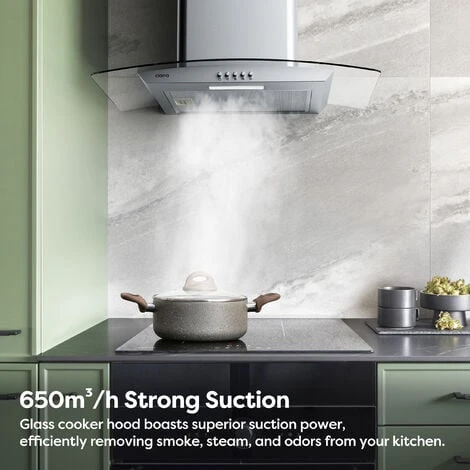 CIARRA 650m3/h 60cm Cooker Hood With Carbon Filter Class A Stainless Steel Glass Extractor Hood -506SS60 2 CIARRA 650m3/h 60cm Cooker Hood With Carbon Filter Class A Stainless Steel Glass Extractor Hood -506SS60 - Image 2