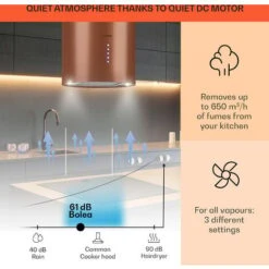 Klarstein Beretta, Island Extractor Hood, Ø 35 Cm, Exhaust / Circulating Air, 650m³ / H, LED, Copper -Home Appliances Store 56581942 3