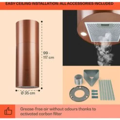 Klarstein Beretta, Island Extractor Hood, Ø 35 Cm, Exhaust / Circulating Air, 650m³ / H, LED, Copper -Home Appliances Store 56581942 5