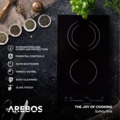 AREBOS Glass Ceramic Hob 3000 W 2 Hobs 30cm Autarkic With Sensor Touch Child Safety Lock Overheating Protection Auto Switch-off -Home Appliances Store 66438945 3