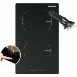 AREBOS Induction Hob 3000W 2 Hobs 30 Cm Autarkic With Sensor Touch Timer Child Safety Overheating Protection Auto Switch-off
