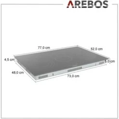 AREBOS Glass Ceramic Hob 8500 W 5 Hobs 77cm Autarkic Incl. Dual Cooking Zone And Roasting Zone With Sensor Touch Child Safety Overheating Protection Auto Switch-off -Home Appliances Store 66651845 5