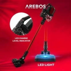 AREBOS Cordless Vacuum Cleaner 2-in-1 Hand And Floor Vacuum Cleaner 2 Powerful Suction Modes Bagless Cordless Up To 55 Minutes With Wall Charging Station Red -Home Appliances Store 67451863 4