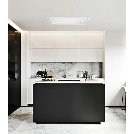 ViandPro - Aria Flush Fit Ceiling Hood 90 X 30 Black - White Glass / White Frame 2 ViandPro - Aria Flush Fit Ceiling Hood 90 X 30 Black - White Glass / White Frame - Image 2