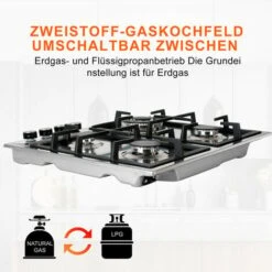 Built-in Gas Cooktop, 4 Burners Stainless Steel Gas Hob Cooker With Flame Failure Protection Gasland Chef GH60SF -Home Appliances Store 71426679 3