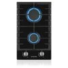 Built-in 2 Burner Gas Hob, Black Glass Gas Cooktop, Cooker With FFD And Cast Iron Pan Supports [Energy Class A+] Thermomate GHBG302