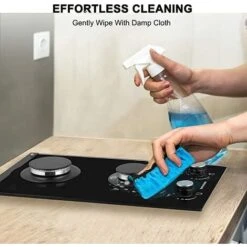 Built-in 2 Burner Gas Hob, Black Glass Gas Cooktop, Cooker With FFD And Cast Iron Pan Supports [Energy Class A+] Thermomate GHBG302 -Home Appliances Store 71426696 4