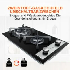 Built-in 2 Burners Gas Hob, Black Tempered Glass Gas Cooktop, NG/LPG Convertible Gasland Chef GH30BF -Home Appliances Store 71426697 3