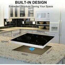 Ceramic Hob Built-in, Black Glass Electric Cooktop, 4 Zones Cooker Touch Controls With STOP+GO Function, Timer & Child Lock, 6.7kW [Energy Class A+] Thermomate CHTB604 -Home Appliances Store 71426704 5