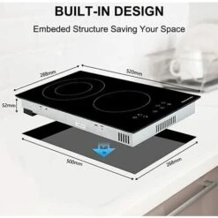 Ceramic Hob, 30cm Built-in 2 Zones Electric Cooktop Black Glass Cooker With Touch Controls & Timer, 3200W [Energy Class A+] Thermomate CHTB302 -Home Appliances Store 71426708 5