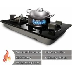 Karinear 30cm Built-in 2 Burners Gas Hob Black Tempered Glass Gas Cooktop, Cast Iron Pan Support, NG/LPG Convertible -Home Appliances Store 72566701 3