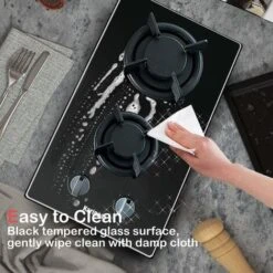 Karinear 30cm Built-in 2 Burners Gas Hob Black Tempered Glass Gas Cooktop, Cast Iron Pan Support, NG/LPG Convertible -Home Appliances Store 72566701 5