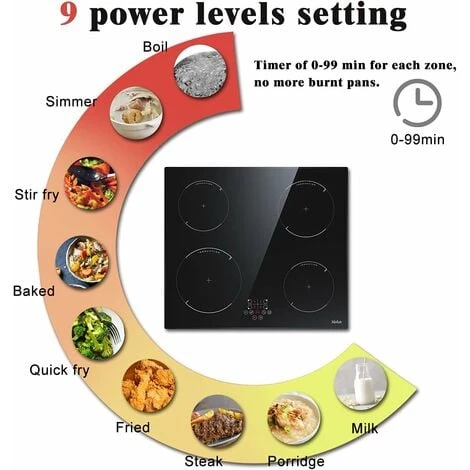 Induction Hob, 4 Zones Built-in Electric Hob 60cm Induction Cooker 6400w Touch Control, Child-safety Lock, Stop&go Function, Hard Wire, No Plug Included 4 Induction Hob, 4 Zones Built-in Electric Hob 60cm Induction Cooker 6400w Touch Control, Child-safety Lock, Stop&go Function, Hard Wire, No Plug Included - Image 4