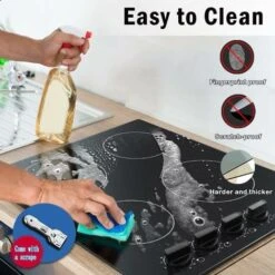 Karinear Ceramic Hob, Built-in 4 Burners Electric Hob 60cm Ceramic Cooker With Electronic Knob Controls, Residual Heat Indicator, 6000W, Hard Wired, No Plug Included -Home Appliances Store 72566704 4