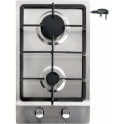 NOXTON Built-in 2 Burner Gas Cooker, Stainless Steel Gas Hob With Plug, Cast Iron Pan Support, Flame Out Protection, NG/LPG Kit
