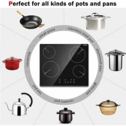 Ceramic Hob, Karinear 60cm Built-in 4 Zones Electric Hob With Touch Control 6000W, Hard Wired, No Plug Included -Home Appliances Store 72566708 5