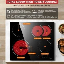 Ceramic Hob, 4 Zone Built-in Electric Hob 60cm, Ceramic Cooktop With Touch Control, 6400W, 9 Power Levels, Dual Ring Zone, Oval Zone, Timer, Child Lock, For All Pots, Hard Wired, Without Plug -Home Appliances Store 72566715 3