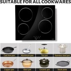 NOXTON Ceramic Hob, Built-in 4 Zone Electric Hobs 60cm Black Glass Panel Cooker With Touch Controls -Home Appliances Store 72566716 4