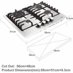NOXTON Built-in 4 Burner Gas Cooker, Stainless Steel Gas Hob With Flame Out Protection, Cast Iron Pan Support, NG/LPG Kit, 59cm X 51cm -Home Appliances Store 72566718 3